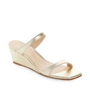 Stuart Weitzman Gold Metallic Slide "Aleena" Sandal Heels
